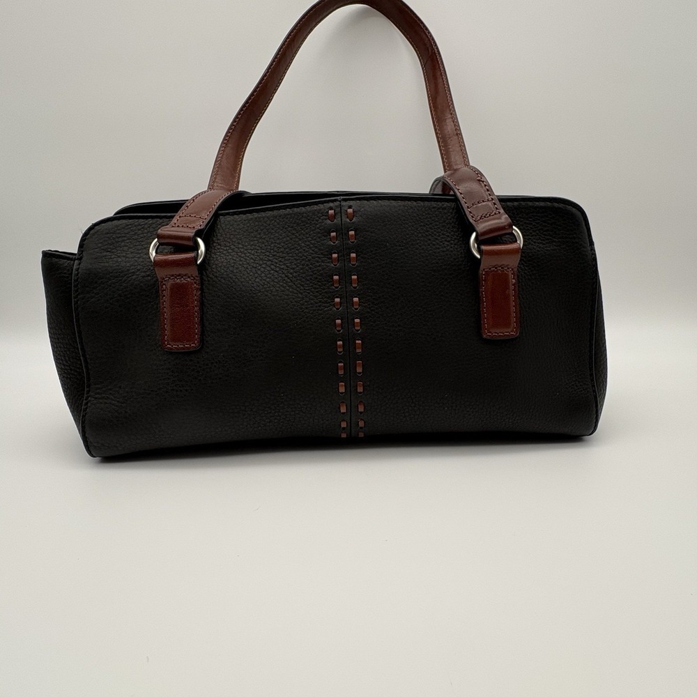 Vintage Fossil Black Brown Coronado Shoulder Purse Bag Pebbled Leather - Picture 7 of 15